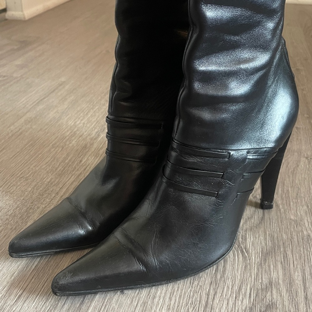 Sergio Rossi Black Leather Pointy Toe High Heel‎ Boots Size 38.5 - Picture 3 of 14